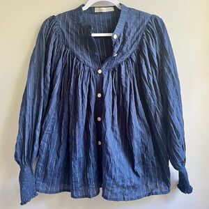 Claramonte | Navy Blue Stripe Smock Sleeve Blouse